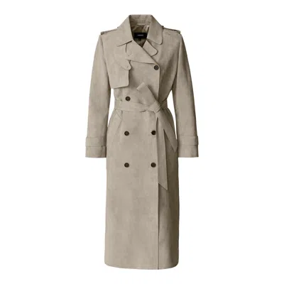Mackage Gael Doubled Breasted Suede Trench Coat In Neutral