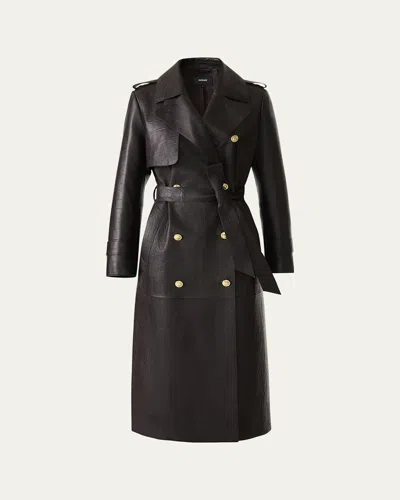 Mackage Gael Double Breasted Lambskin Leather Trench Coat In Black