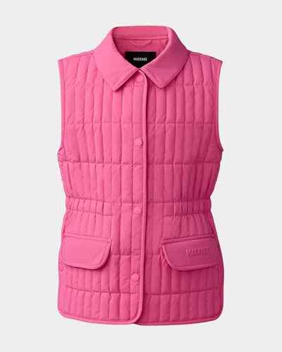 Mackage Kids' Girl's Naya Logo-print Quilted Vest In Bright Pink