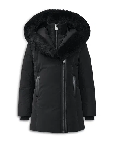 Mackage Girls' Hooded Shearling Trim Down Coat - Big Kid In Black