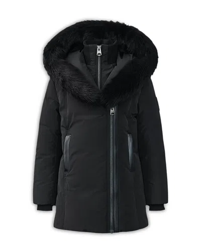 Mackage Girls' Hooded Shearling Trim Down Coat - Little Kid In Black