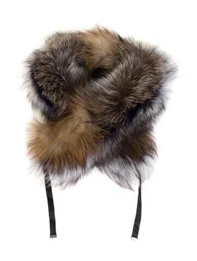 Pre-owned Mackage Gray Fox Animal Print Stole W/ Tags In Purple