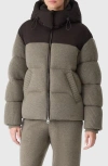 Mackage Greer Mixed Media Wool & Cashmere Blend Hooded Down Jacket In Gray