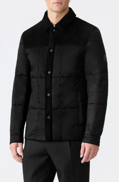 Mackage Henrick Mixed Media Insulated Water Resistant Shirt Jacket In Black