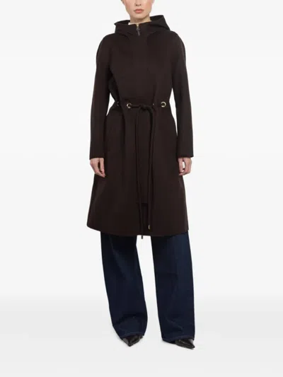 Mackage Hooded Drawstring Coat In Brown