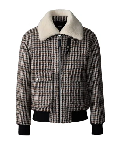 Mackage Houndstooth-pattern Shearling-collar Jacket In Multi
