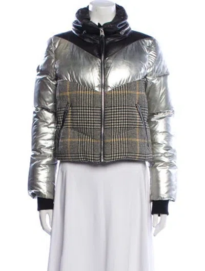 Pre-owned Mackage Houndstooth Print Down Jacket In Silver