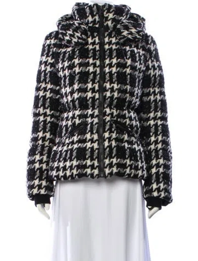 Pre-owned Mackage Houndstooth Print Faux Fur Coat In Black