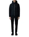 Mackage Jack-z Agile-360 Stretch Hooded Light Down Jacket In Black