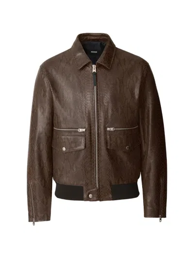 Mackage Jakari-snk Snakeskin-effect Zipped Leather Jacket In Brown