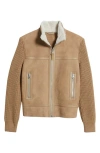 Mackage Jonathan Mixed Media Merino Wool & Shearling Jacket In Light Camel-natural