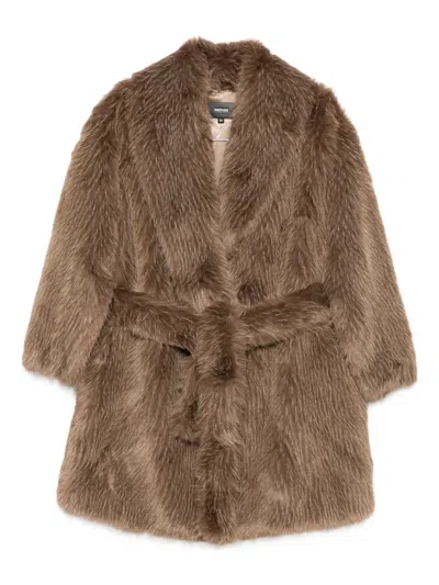 Mackage Kacela Faux-fur Wrap Coat In Brown