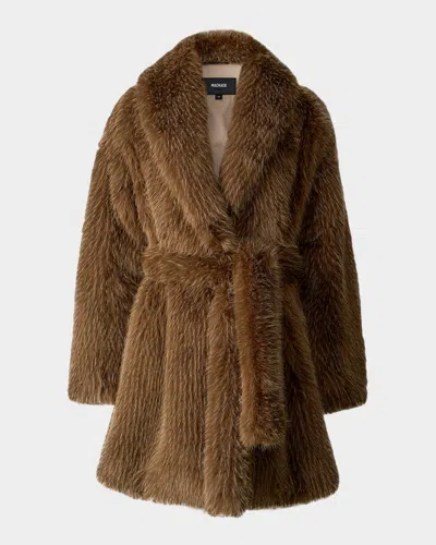 Mackage Kacela Faux-fur Wrap Coat In Brown