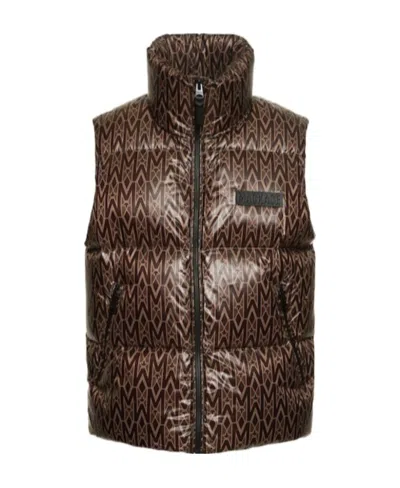 Mackage Kane Interwoven Letter Printed Down Vest In Brown