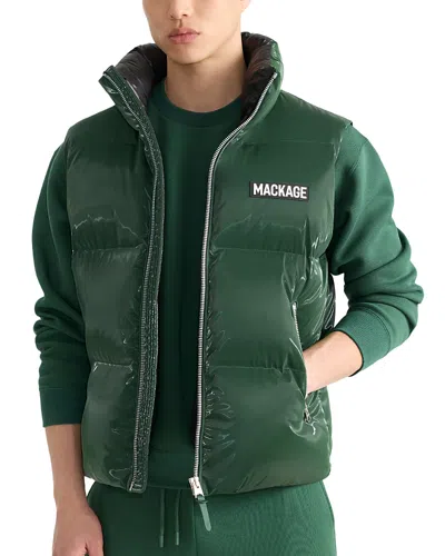 Mackage Kane-glo High Gloss Down Logo Puffer Vest In Green