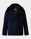 Mackage Kid's Camden Peacot W/ Removable Sheep Shearling Collar In Navy