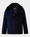 Mackage Unisex Camden Wool Blend Shearling Collar Peacoat - Big Kid In Navy