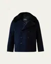 Mackage Kid's Camden Peacot W/ Removable Sheep Shearling Collar In Navy