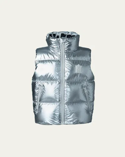 Mackage Kid's Charlee Metallic Puffer Vest In Silver