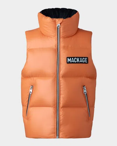 Mackage Kid's Charlee Quilted Logo Vest In Brown