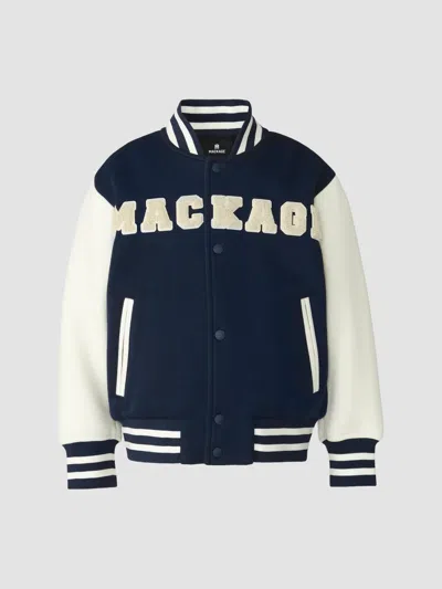 Mackage Kid's Nels Varsity Bomber Jacket In Marine Blue