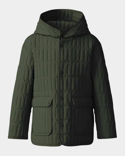 Mackage Kid's Spencer Light Down Vertically Quilted Jacket In Light Military