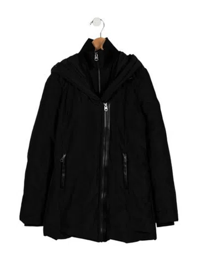 Pre-owned Mackage Kids Girls' Faux Leather Trim Coat In Black
