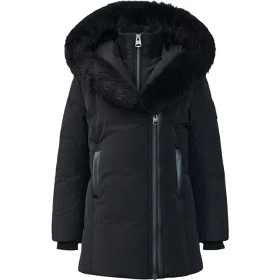 Mackage Kids' Leelee Faux Fur Trim Parka With Genuine Leather Trim In Black