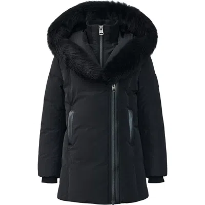 MACKAGE MACKAGE KIDS' LEELEE GENUINE SHEARLING TRIM HOODED DOWN PUFFER COAT