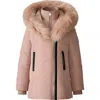 Mackage Kids' Leelee Genuine Shearling Trim Hooded Down Puffer Coat In Pink