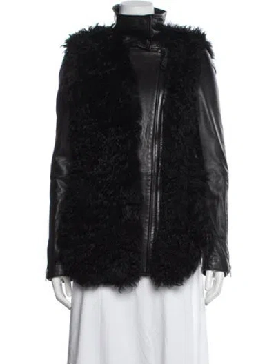Pre-owned Mackage Lamb Leather Biker Jacket In Black