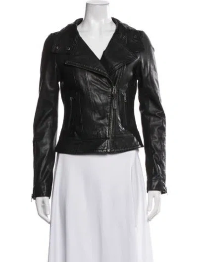 Pre-owned Mackage Lamb Leather Biker Jacket In Black