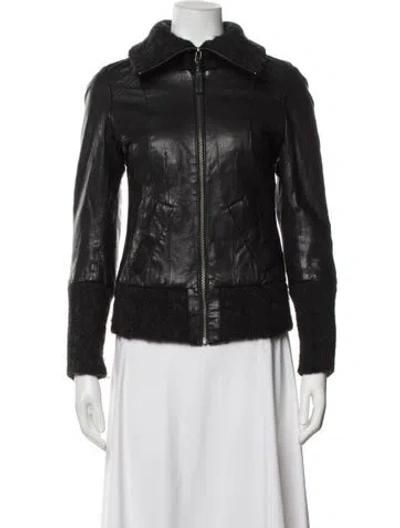 Pre-owned Mackage Lamb Leather Biker Jacket In Black
