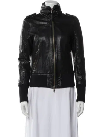 Pre-owned Mackage Lamb Leather Biker Jacket In Blue