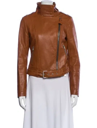 Pre-owned Mackage Lamb Leather Biker Jacket In Brown