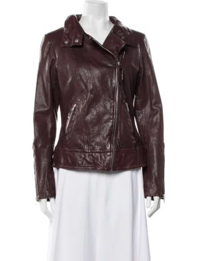 Pre-owned Mackage Lamb Leather Biker Jacket In Burgundy