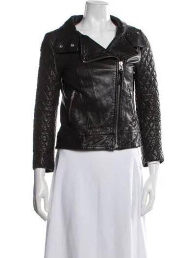 Pre-owned Mackage Lamb Leather Biker Jacket In Gray