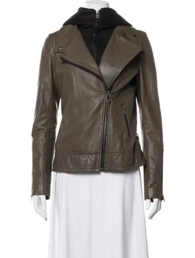 Pre-owned Mackage Lamb Leather Biker Jacket In Green
