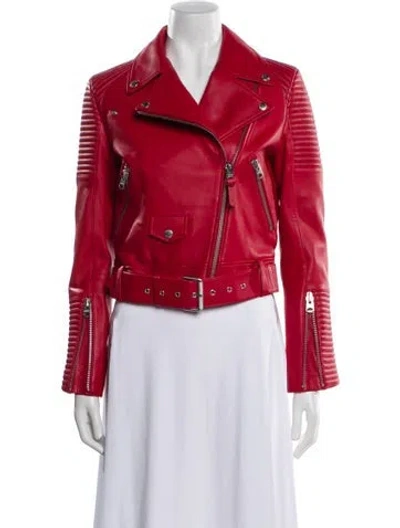 Pre-owned Mackage Lamb Leather Biker Jacket W/ Tags In Red