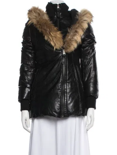 Pre-owned Mackage Lamb Leather Down Jacket In Black