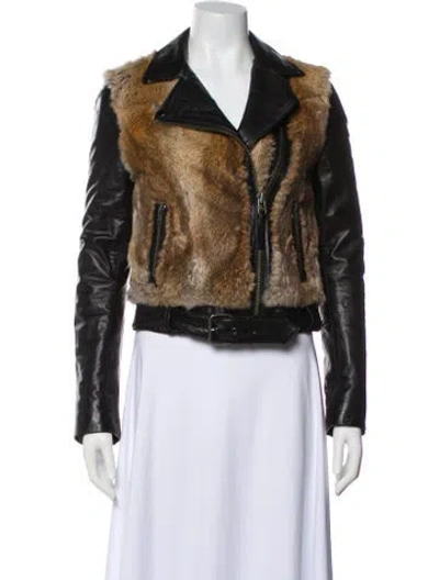 Pre-owned Mackage Lamb Leather Fur Jacket In Brown