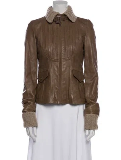 Pre-owned Mackage Lamb Leather Utility Jacket In Brown