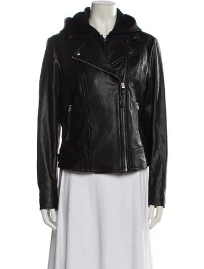 Pre-owned Mackage Lambskin Biker Jacket In Black