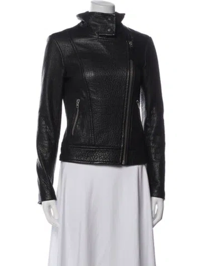 Pre-owned Mackage Lambskin Biker Jacket In Black
