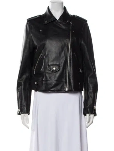 Pre-owned Mackage Lambskin Biker Jacket In Black