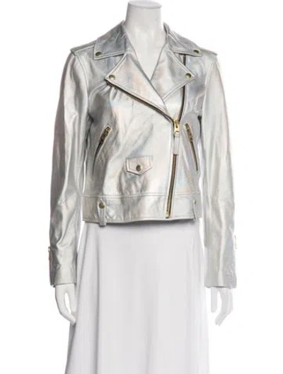 Pre-owned Mackage Lambskin Biker Jacket In Silver