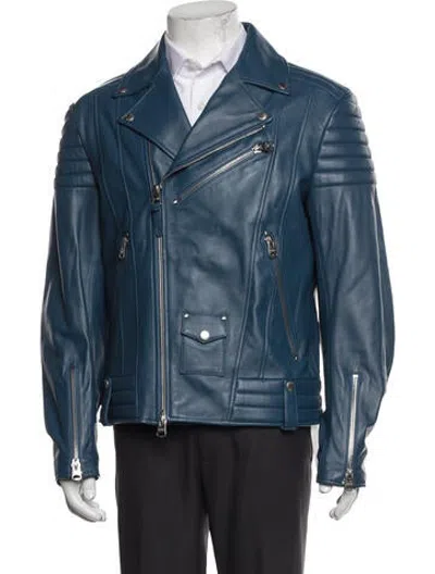 Pre-owned Mackage Lambskin Moto Jacket In Blue