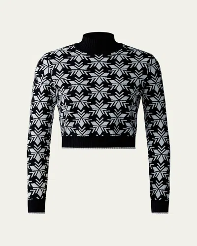 Mackage Lan Mock-neck Snowflake Crop Top In Black-cream