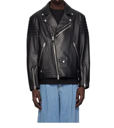Mackage Lapel Long Sleeve Leather Jacket In Black