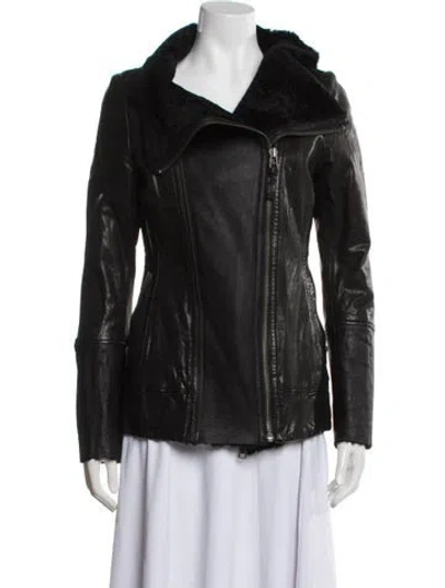 Pre-owned Mackage Leather Biker Jacket In Black/blue
